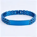 Elegant electric blue stainless steel watch strap link bracelet with curved identification plate - 21cm * 10mm / Blue 5-Bead