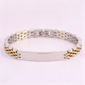 Two-tone silver and gold stainless steel watch-strap bracelet with blank curved plate - 21cm * 10mm / Silver-Gold 5-Bead