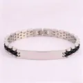 Silver and black stainless steel watchband style bracelet with blank curved identification plate - 21cm * 10mm / Silver-Black 5-Bead