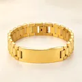 High-quality gold stainless steel watchband style bracelet with curved bar for women - Three-Bead Watch Band / 21cm * 15mm / Gold