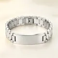Women's silver stainless steel watchband style bracelet with curved ID plate - 3-Bead Watch Strap Style / 21cm * 15mm / Silver