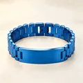 Modern blue stainless steel watch-band link bracelet with a polished curved ID plate - Three-Bead Chain Style / 21cm * 15mm / Blue