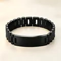 Sleek black stainless steel watch band bracelet with a curved ID plate for women. - Three-Bead Chain Style / 21cm * 15mm / Black