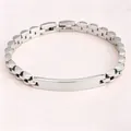 Elegant polished silver stainless steel watchband bracelet with curved ID plate - 3-Bead Watch Strap Style / 21cm * 6mm / Silver