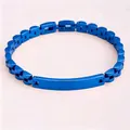 Polished blue stainless steel bracelet with watch band links and a curved ID plate - 21cm * 6mm / Blue 3-Bead