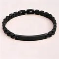 Sleek black stainless steel watchband link bracelet with a curved plate for women - 21cm * 6mm / Black 3-Bead