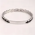 Silver and black stainless steel watch band style bracelet with blank curved bar - Triple Bead Chain / 21cm * 6mm / Two-tone Black