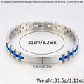 Silver and blue stainless steel watch strap bracelet with 21cm circumference - 21cm * 8mm / Silver-Blue 3-Bead