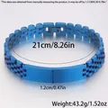 Blue stainless steel watchband link bracelet with measurement dimensions and weight info. - 21cm * 12mm / Blue 5-Bead