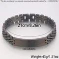 Premium gunmetal stainless steel watch strap style bracelet with a curved metal ID plate - 21cm * 12mm / Black 5-Bead