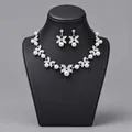 Elegantes Brautschmuck-Set mit Perlen und Strass im Blattdesign, Silber-Finish - Silber Foto Schmuckset (NS-J6485S)