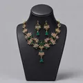 Elegantes Brautschmuck-Set mit smaragdgrünen Strasssteinen und Goldfinish für Hochzeiten - Schwerer Grüner Strass Schmuckset (NS-J6456GREEN)