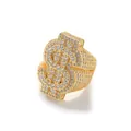 Iced out gold hip hop dollar sign ring with sparkling cubic zirconia for men - US 8 / Gold