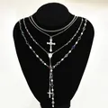 Juego de collares de capas con cruz de plata y cristales de colores en busto - Collar / Estilo Cruz Religiosa Cuentas Coloridas Plateado (6494302HB)