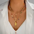 Collar de capas dorado con cruz y piedras de colores para mujer - 6518901HB / Collar