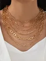 Elegante conjunto de collares de cadena dorada en capas estilo clip para mujer - 6650501HB / Collar