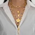 Conjunto de collares dorados de varias capas con cuentas de colores y colgantes florales - 6659801HB / Collar