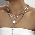 Juego de 9 collares plateados con colgantes de estrella y disco y piedras de colores - 6682601HB / Collar