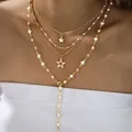 Elegante conjunto de collares multicapa dorados con estrellas y perlas, joyería de moda - 6669201HB / Collar