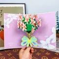 Premium 3D pop-up greeting card featuring a vibrant and detailed bouquet of pink lilies - Gold-Stamped Lily