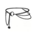 Detailed view of punk gothic multi-layer black metal waist chain with moon and sun charms - Black Moon Style