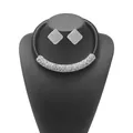 Detailansicht eines eleganten schwarz-silbernen Halsketten-Sets mit quadratischen Ohrsteckern - Schwarzer Geflochtener Strass-Stil (N13918)
