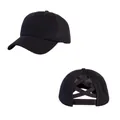 Close-up detail of black knit ponytail baseball cap with criss-cross back design - Black / Adult, Hat Circumference 58cm Adjustable