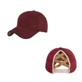 Rear view of burgundy knit ponytail baseball cap showing the criss-cross elastic design - Burgundy / Adult, Hat Circumference 58cm Adjustable
