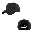 Dark grey knit ponytail baseball cap featuring back criss-cross elastic straps for women - Navy Blue / Adult, Hat Circumference 58cm Adjustable
