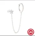 S925 sterling silver chain link earring and ear cuff featuring a delicate opal flower design - Opal Effect Flower Linked Style (Single-White Gold#1) / 925 Silver
