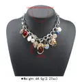 Close-up of vintage multi-charm necklace with pearls and gems on mannequin - Silver Vintage Element Necklace (N13619)