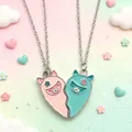 Close-up view of cute cartoon alpaca BFF magnetic heart necklaces for girls alloy - Alpaca Magnetic Pair Necklace (#16)