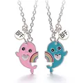 Pair of cartoon whale magnetic necklaces with heart and rainbow details for best friends - Whale Magnetic Pair Necklace (#22)