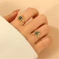 Coppia di anelli a tartaruga in oro con smalto verde e fascia aperta regolabile donna - Stile a Due Anelli Verde (N-931) / Oro
