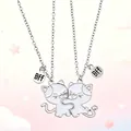 Matching magnetic white cat BFF necklaces with silver chain for girls jewelry gift - Hugging White Cats Magnetic Pair Necklace (#25)