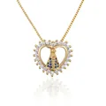 Collier religieux cœur plaqué or avec pendentif en zircone bleue et blanche élégant - NA11-8 (Vierge Marie Zircon en Forme de Cœur)