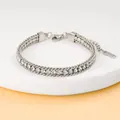 Elegant silver stainless steel bracelet featuring sparkling clear round-cut zircon stones - Silver-White Zirconia Style (CK836-白钻)