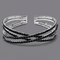 Fashion silver-tone multi-layer cross open cuff bracelet with black rhinestones - Luxury Black Rhinestone Bracelet BS-J5578BLK