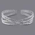 Elegant silver-tone multi-layer crossover cuff bracelet with clear rhinestone crystals - Luxury Silver Rhinestone Bracelet BS-J5578S