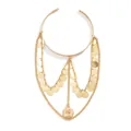 Chic gold-toned adjustable armlet featuring multi-layer tassel chains and coin charms - Sequin Coin Style / Gold