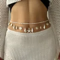 Boho layered beach waist chain with starfish and white shell charms for women - Double Layer Ocean Shell Pearl Style (25)