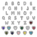 Set di pietre natali a cuore e ciondoli alfabetici A-Z per collane personalizzate - Lettera A / Argento