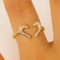 Elegant gold-plated open ring featuring a double heart design with sparkling cubic zirconia - Hollow Heart Style (2924) / Gold