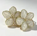 Elegant cherry blossom earrings with white enamel drip glaze in golden stainless steel - Five-petal Flower Style / White