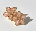Elegant pink enamel cherry blossom stud earrings in gold-plated stainless steel for women. - Five-petal Flower Style / Pink