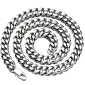 Silver stainless steel Cuban link chain necklace with lobster clasp - 80cm / 5mm Single 6 Rectangle Buckle / Steel