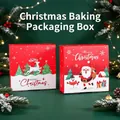 Festive red Christmas baking and candy gift box with Santa and Reindeer designs - Square Christmas Illustration Gift Box (S-89) / Single Piece