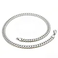 Polished silver stainless steel cuban link chain necklace for men, durable lobster clasp - Flat Curb Link Chain (NK Chain) / 50cm Necklace