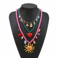 Collar de cuentas multicapa de estilo bohemio con dijes de sol y corazón para verano - Estilo Conjunto de 3 Piezas Serie Marina
