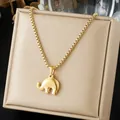Close-up detail of a gold-plated stainless steel elephant pendant on a box chain - Elephant Pendant Style (N4538) / Gold
